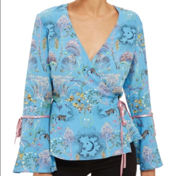 TOPSHOP Magical Leopard Print Wrap‎ Blouse - Picture 1 of 7